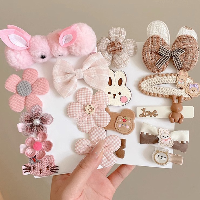 Set 10 Kẹp Tóc Đính Nơ / Bông Hoa Hoạt Hình Kiểu Hàn Quốc Dễ Thương Cho Bé Gái