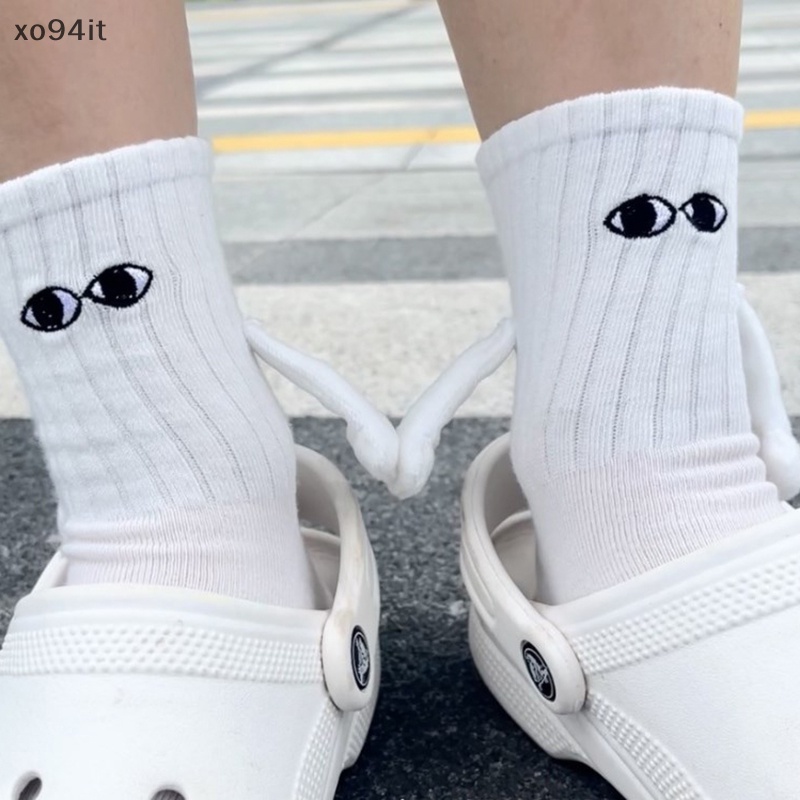 Xit Đôi Vớ Dài unisex Bằng cotton Hút Nam Châm Hình Bàn Tay Màu Trắng Đen unisex n