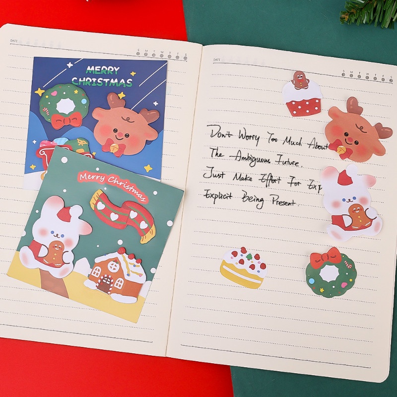 Hoạt Hình Giấy Dán Ghi Chú Tự Dính Họa Tiết Giáng Sinh / Ông Già Noel & Cây Thông Điệp / Người Tuyết Dễ Thương