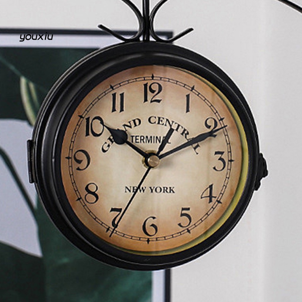 Yx Đồng Hồ Treo Tường Hai Mặt Bằng Kim Loại Phong Cách Châu Âu Cổ Điển Với Giá Sắt Chạy Bằng Pin Dùng Trang Trí Phòng Khách / Phòng Ngủ