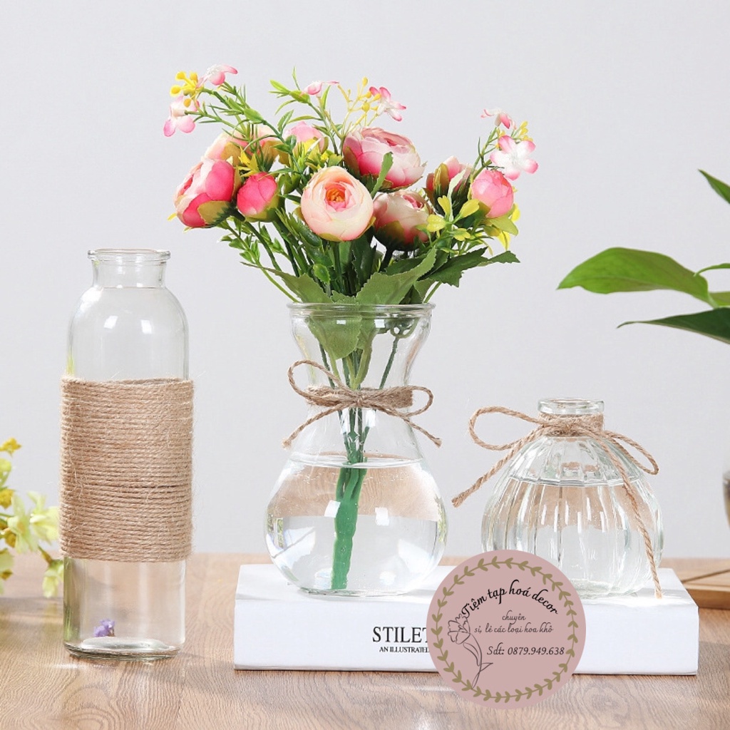 Bình thuỷ tinh decor phong cách vintage - tặng kèm dây gai trang trí