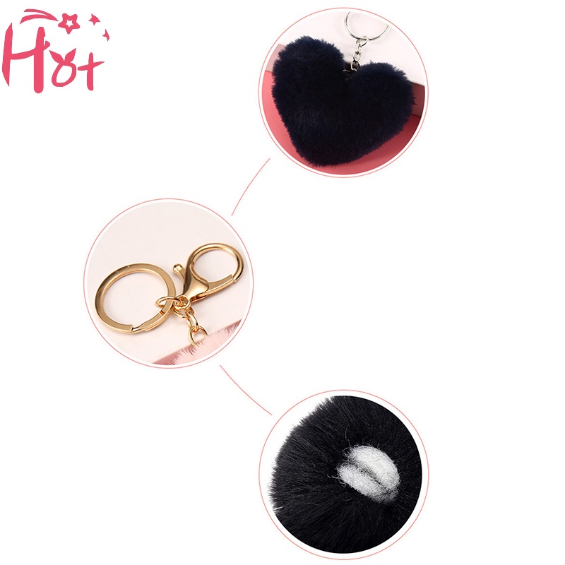 Jr Móc Chìa Khóa Dạng Quả Cầu Lông Xù Hình Thỏ pompom 8cm Mềm Mại Trái Tim Dễ Thương Dành Cho Bạn Nữ vn