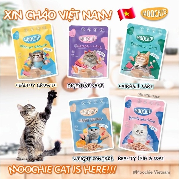 Pate MOOCHIE Thái Lan Cho Mèo, Gói 70gr, Thức Ăn Ướt Tươi Ngon, Đủ Dưỡng Chất Mèo Con Và Mèo Lớn