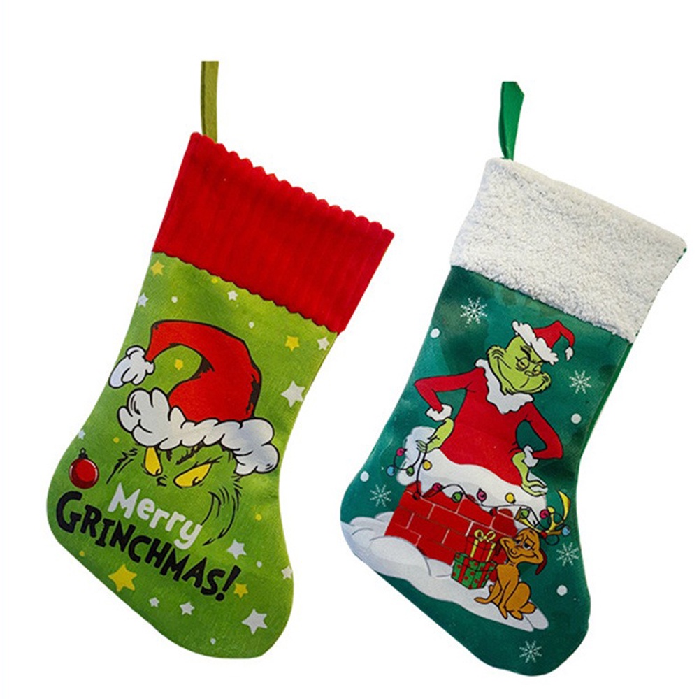 ☢ Vớ Giáng sinh Trang trí cây thông Noel Túi quà kẹo Grinch Green Christmas Socks Mặt dây chuyền Quà tặng Giáng sinh
