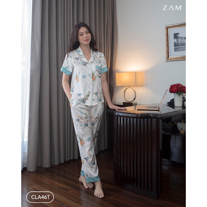 BỘ NGỦ SHE BY ZAM - CLA46T - BỘ NGẮN TAY QUẦN DÀI HOA LAN XANH