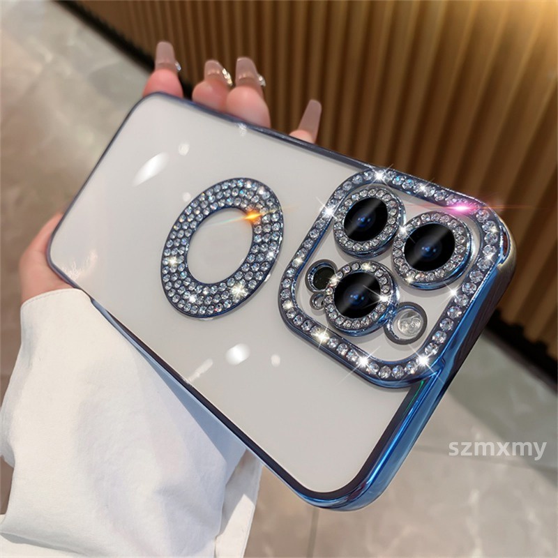 Sang Trọng Ốp Điện Thoại tpu Silicon Mềm Trong Suốt Chống Sốc Mạ Điện Đính Đá Cho iphone 15 14 13 12 pro max