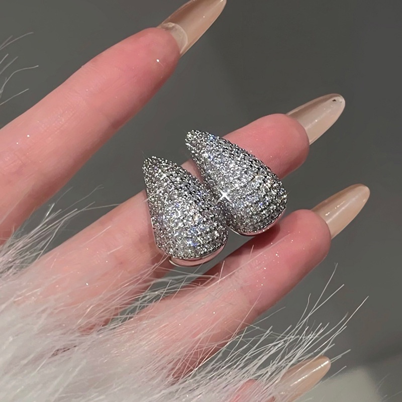 Bông Tai Mạ Bạc 925 Hình Giọt Nước Đính Đá zircon Phong Cách Âu Mỹ Độc Đáo Thời Trang Cho Nữ