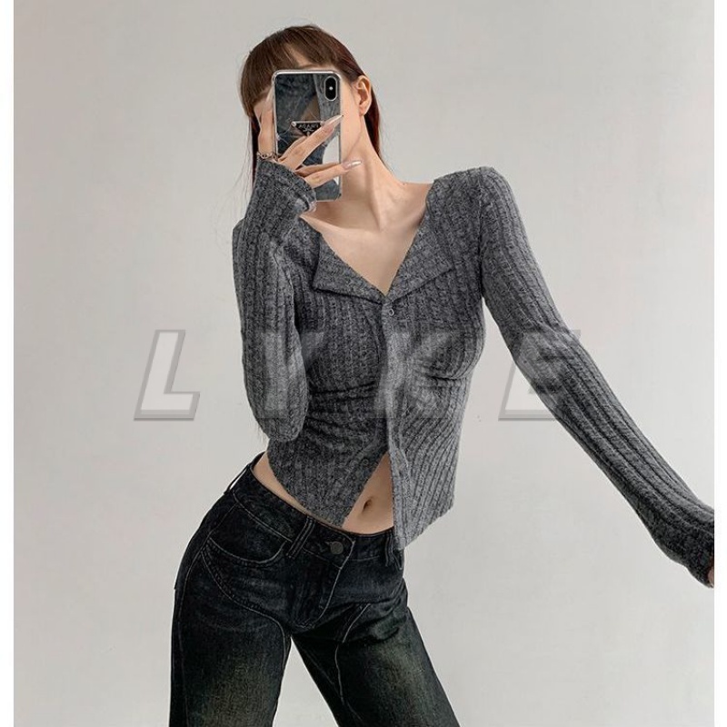 Y2K Áo cardigan len Áo sweater Dệt Kim Tay Dài Cổ Chữ v Cài Nút Thời Trang Mùa Thu 2023 Quyến Rũ Cho Nữ croptop cardigan