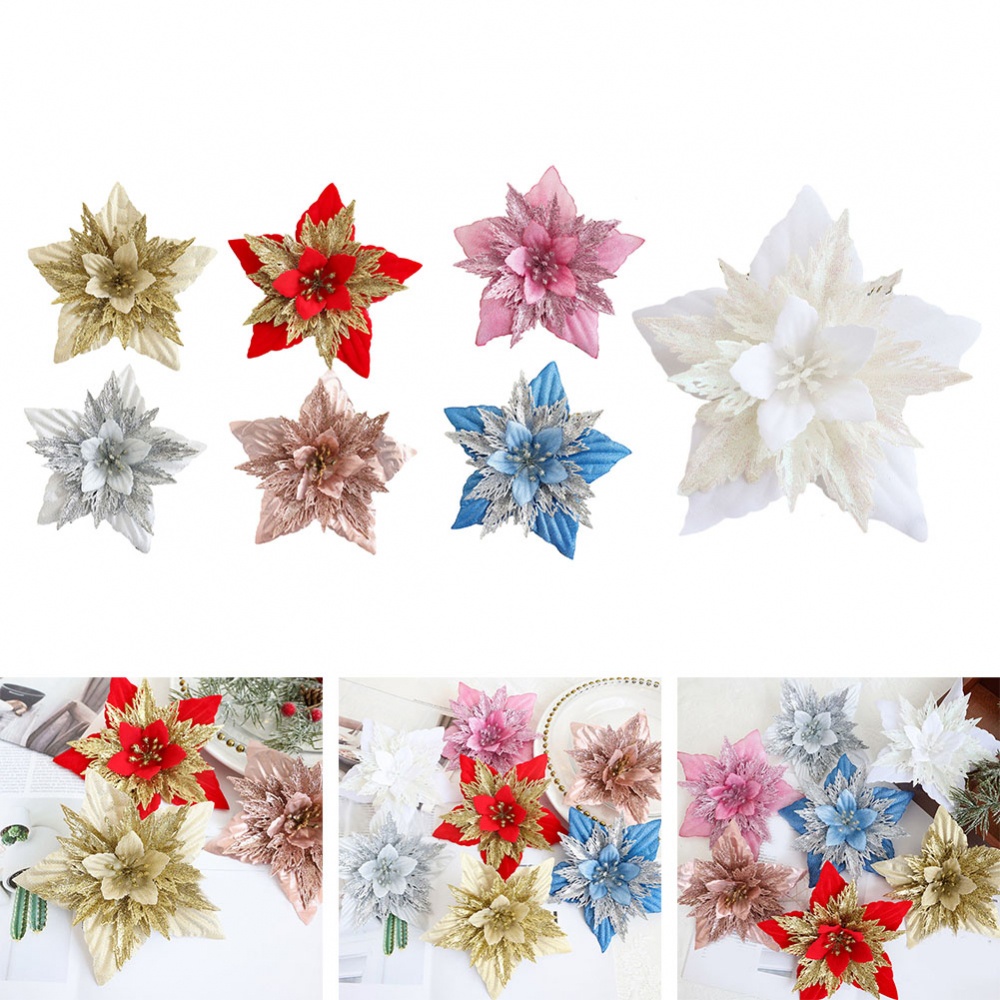 Christmas Flower Hanging Ornaments Artificial Flowers Sparkling Flowers