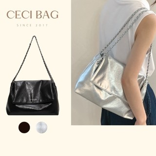 Túi xách da nữ đeo vai túi quai xích phối da màu đen và bạc F002
