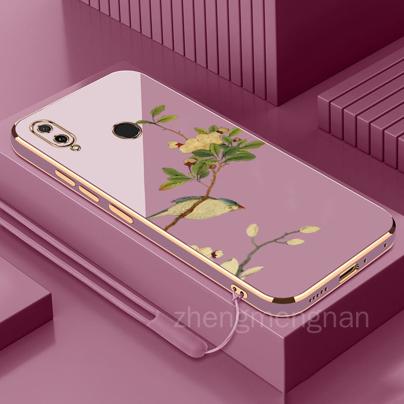 Ốp lưng Huawei Y6 y7 2019 y7 pro y9s y7 prime y9 2019 Ốp điện thoại TPU siêu mỏng họa tiết chim mạ điện Vỏ mềm chống sốc Dây treo