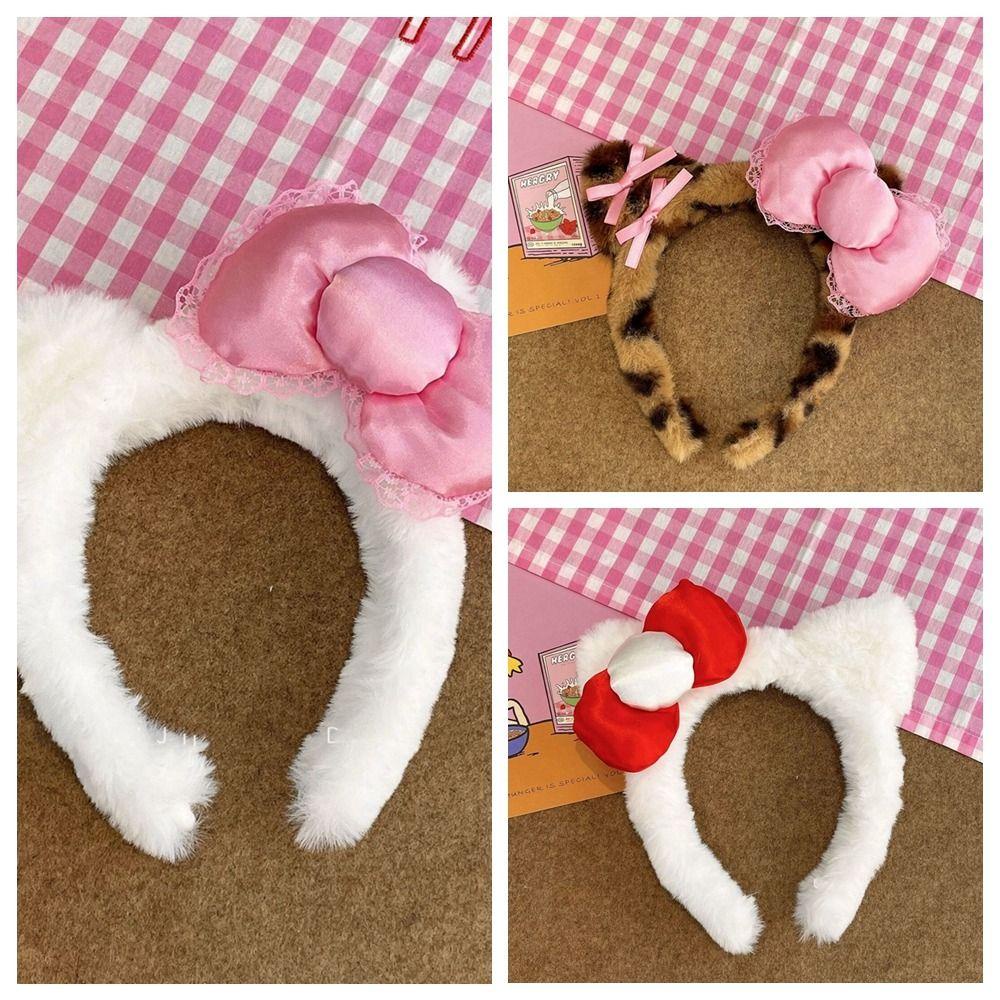 Băng Đô Cài Tóc Bằng Vải Bông Đính Nơ Tai Mèo kitty