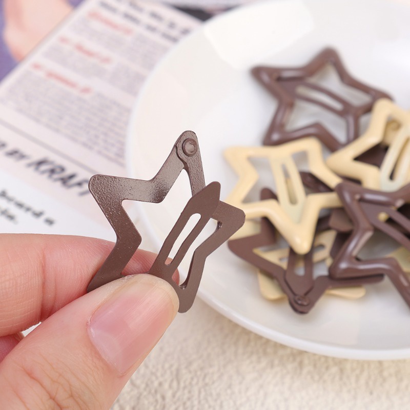 Kẹp Tóc Đơn Giản Dễ Thương / Kẹp Tóc Hình Ngôi Sao Màu Cà Phê / Màu Be y2k Kim Loại bb / Ngọt Ngào Thời Trang Nữ