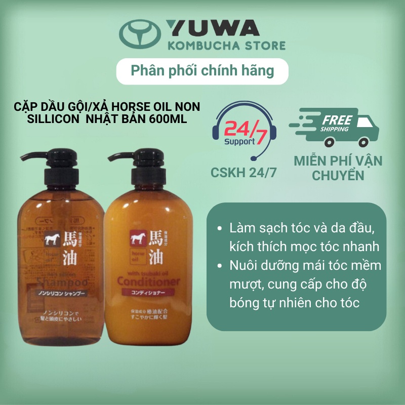 Cặp Dầu Gội/Xả Mỡ Ngựa Dưỡng Tóc Mềm Mượt Horse Oil Non Silicon 600Ml Giảm Khô Xơ, Gãy Rụng