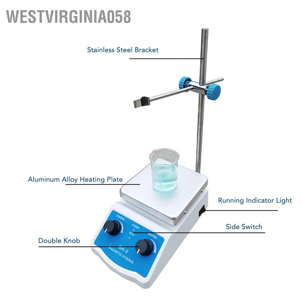 Westvirginia058 Máy khuấy từ tấm nóng trộn 662 ℉ 350oC 2000ml 100‑1600RPM Điều chỉnh vô cấp cho phòng thí nghiệm
