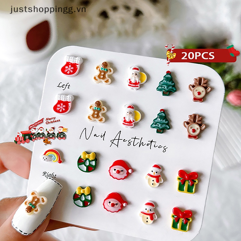 Set 20 Phụ Kiện Trang Trí Móng Tay 3d diy Hình Cây Thông Noel Dễ Thương