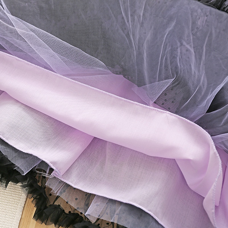 Sanrio Áo Choàng Lưới Đính Kim Sa Màu Tím / Đen Phong Cách Hoạt Hình Dễ Thương Thời Trang Thu Đông Cho Bé Gái