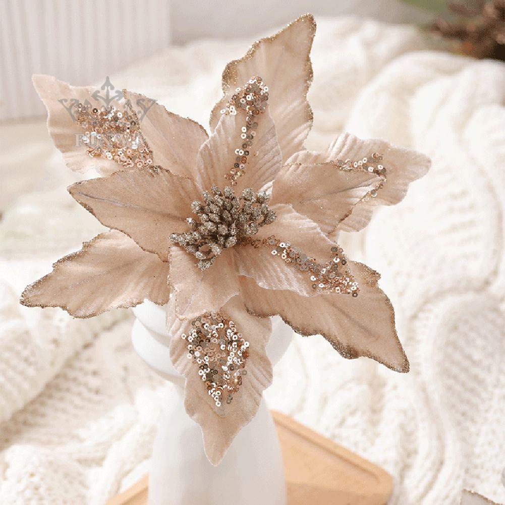 Hoa Lấp Lánh 1 Cái 28cm Trang Trí Giáng Sinh Vải Đẹp + Nhựa