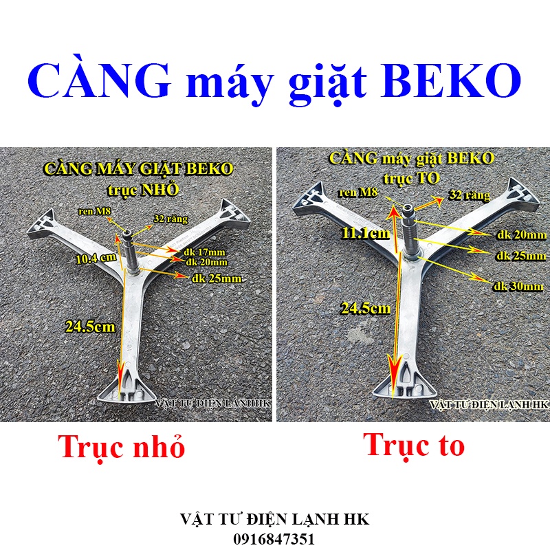 Trục càng ba chạc máy giặt BEKO trục nhỏ - trục to, Chảng 3 mg be ko, beco 7kg hàng Tốt