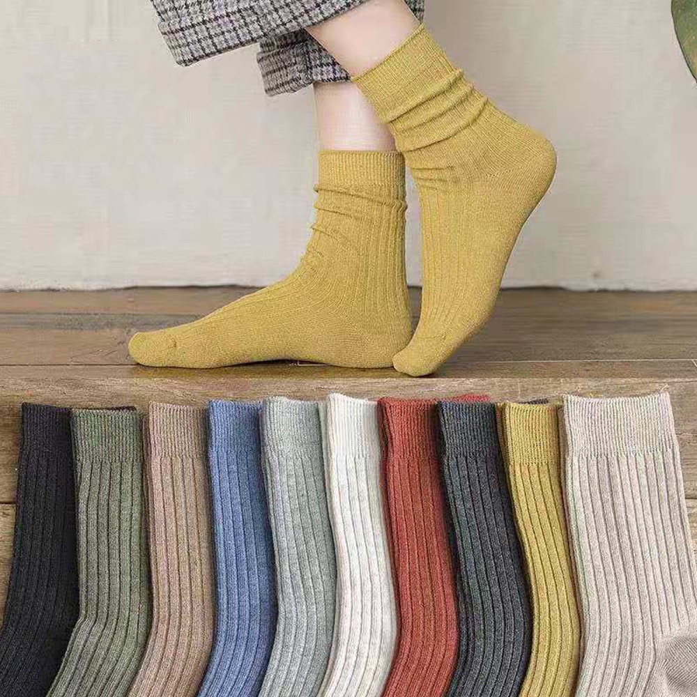Đôi Tất Chân Cotton Màu Trơn Phong Cách vintage Thời Trang Cho Nam Nữ