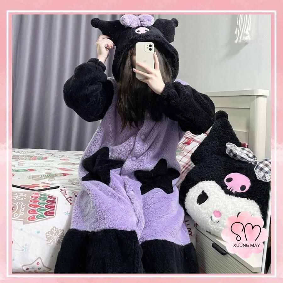 [QC][40-70kg]Áo choàng/Váy ngủ lông dài tay KUROMI mềm mại ấm áp Xưởng may Sm