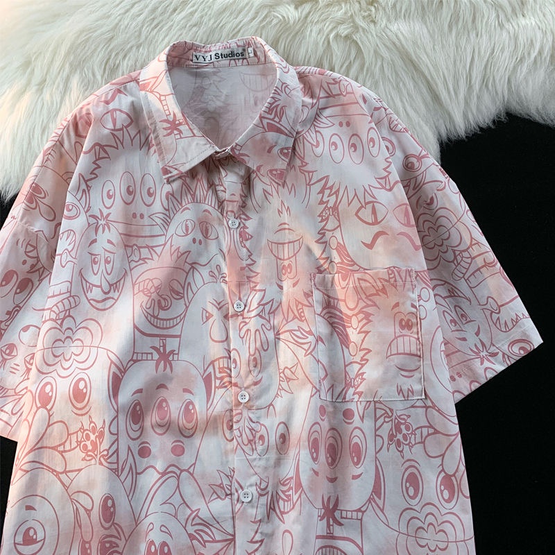 Hoạt Hình Áo Sơ Mi Tay Lửng Dáng Rộng In Hình Động Vật Phong Cách vintage Hàn Quốc Dành Cho Nữ