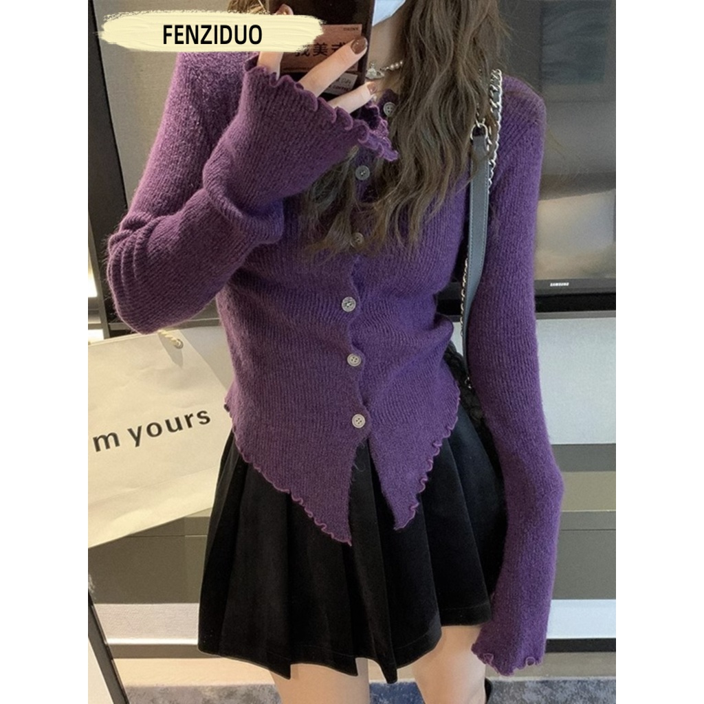 FENZIDUO Áo Len áo khoác cardigan Casual Cổ điển Phong cách Minimalist WMY23A10U8 44Z231101