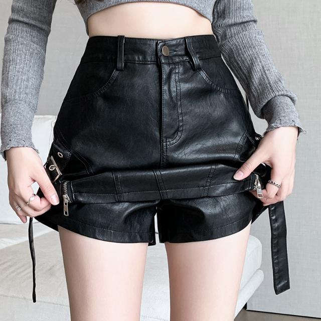 Chân Váy Ngắn Da pu Dáng Chữ a Lưng Cao Phối Khóa Kéo Thời Trang Thu Đông Cho Nữ
