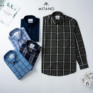Áo sơ mi nam dài tay kẻ caro Mitano, Regular Fit, có túi ngực, vải sợi tre.