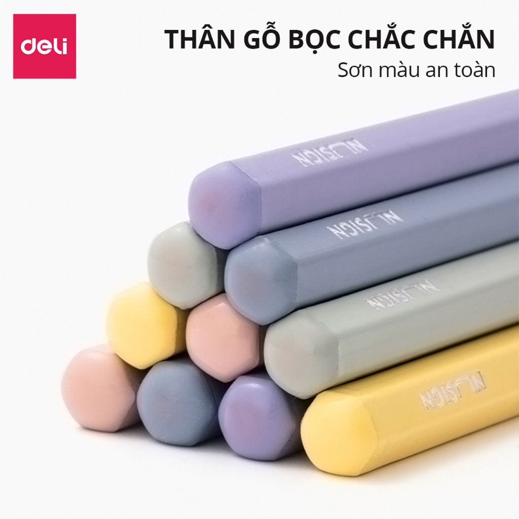 Bút Chì 2B Gỗ Nusign Màu Pastel Lõi Đen Deli - Chì Đậm Nhạy Với Máy Chấm Thi Học Sinh Văn Phòng Vẽ Tranh Tô Trắc Nghiệm