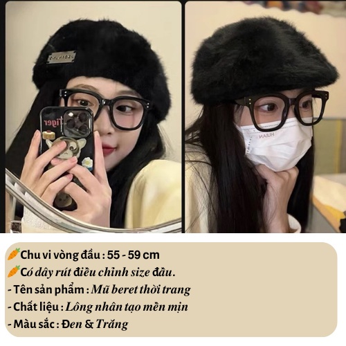 Mũ beret vải lông dày giữ ấm mùa thu và mùa đông kiểu mới dành cho bạn nữ, nón nồi phong cách hàn quốc