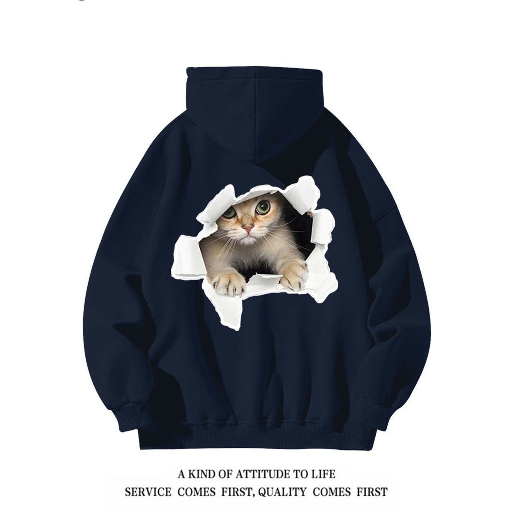 Áo Hoodie Tay Dài Dáng Rộng In Hình Mèo niche Phong Cách Mỹ Thời Trang Thu Đông Dành Cho Nam Nữ