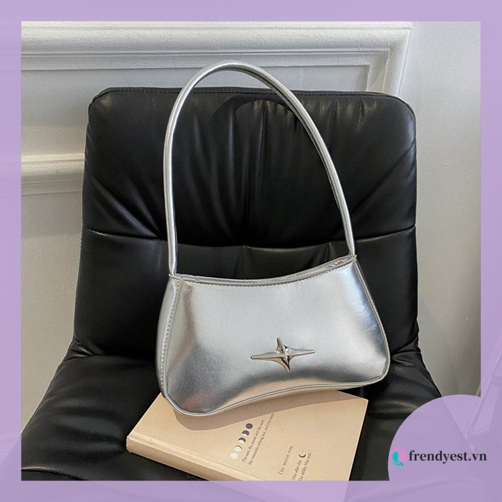 Túi Xách Đeo Vai Màu Trơn Dây Kéo Hình Ngôi Sao Dưới Cánh Tay Thời Trang Thường Ngày Cho Nữ