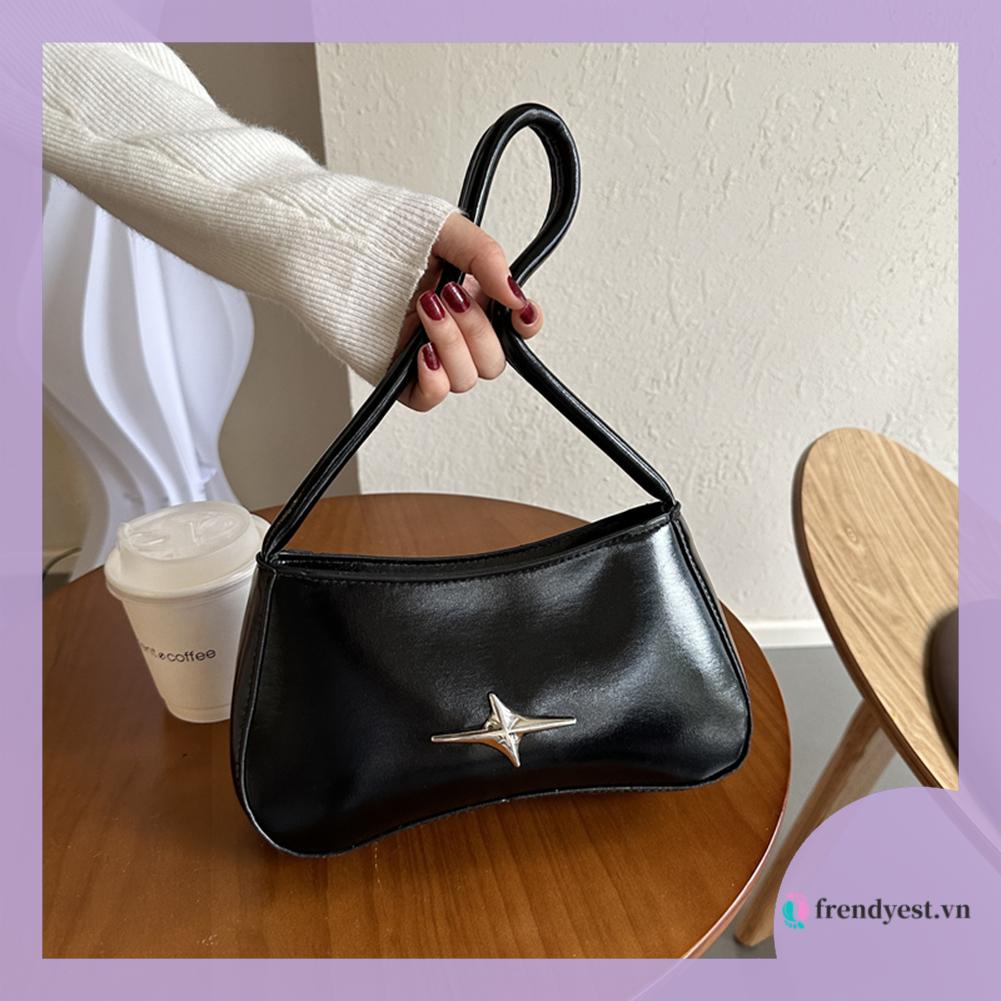 Túi Xách Đeo Vai Màu Trơn Dây Kéo Hình Ngôi Sao Dưới Cánh Tay Thời Trang Thường Ngày Cho Nữ