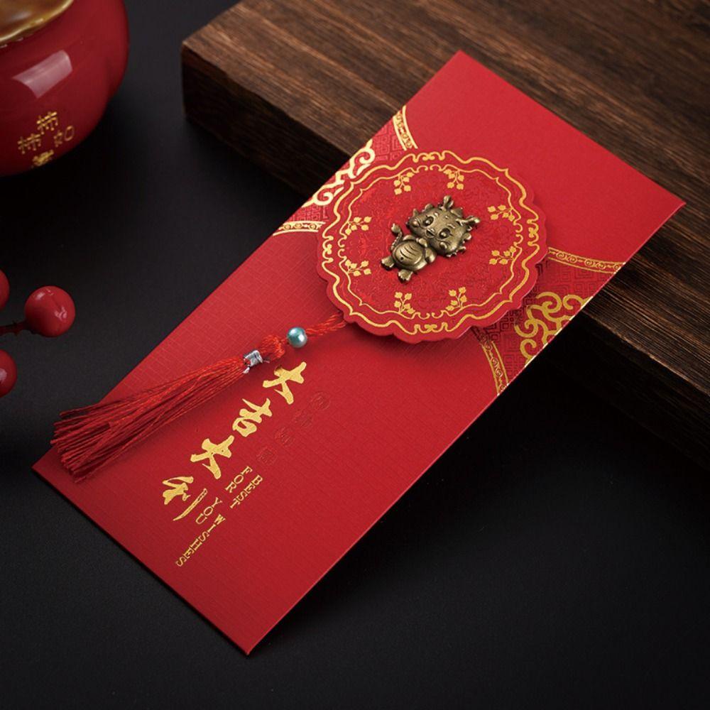 Lanfy Set 2 Phong Bì Đỏ May Mắn Phong Cách Trung Hoa Họa Tiết Rồng Hoạt Hình Phối Tua Rua Dày Dặn May Mắn Cho Lễ Hội Mùa Xuân