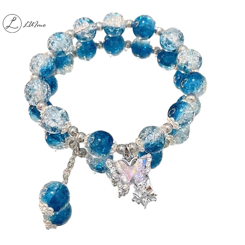 Luimo Vòng Tay Chuỗi Hạt Thủy Tinh Nhiều Màu Mặt Hình Bướm Thời Trang Cho Nữ