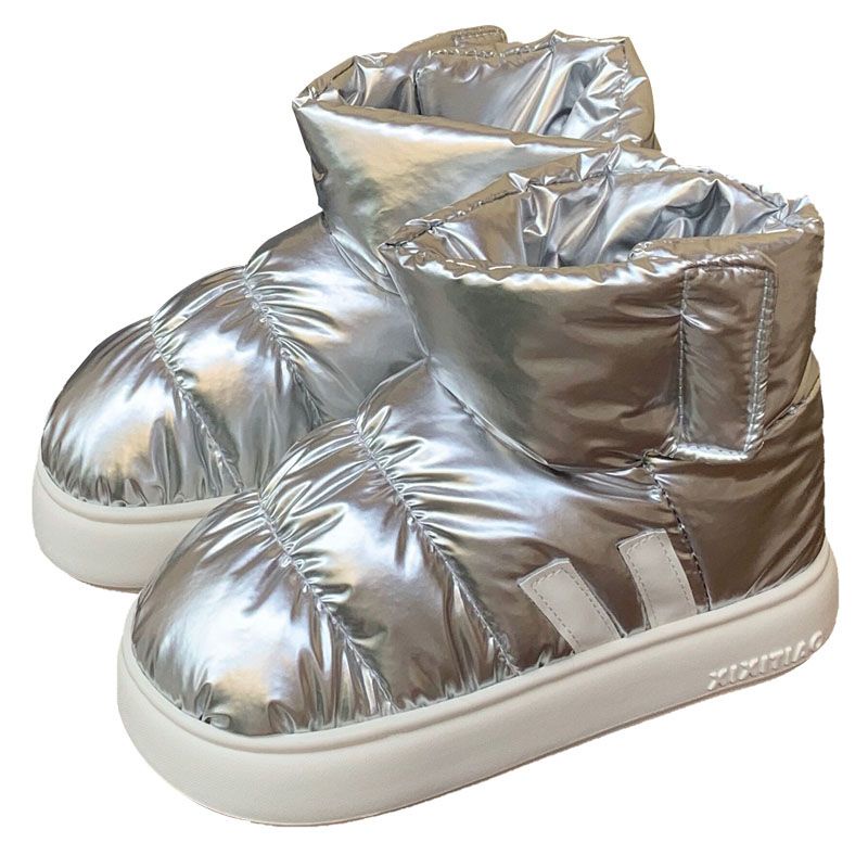 Oeteo Giày Bốt Đi Tuyết Đế Bằng Giữ Ấm Mùa Đông Có Khóa Dán Màu Bạc Cho Nam Và Nữ