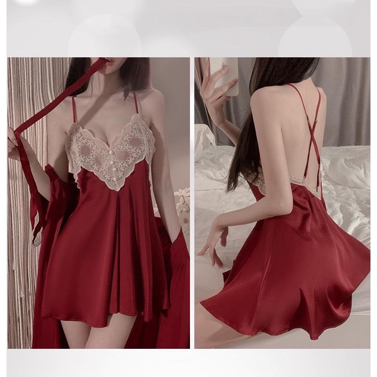 V66 Váy ngủ dây lụa ren cao cấp
