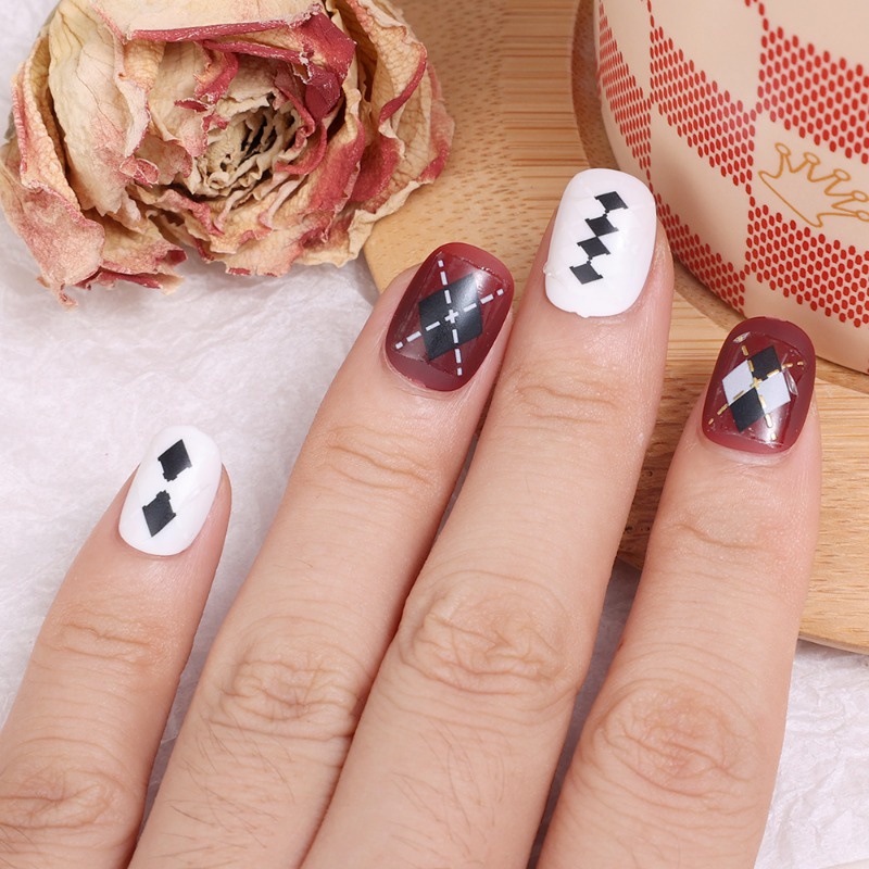 Miếng Dán Móng Tay Họa Tiết Hình Học 3d Phong Cách Tối Giản Thanh Lịch / Miếng Dán Móng Tay Hình Thoi Dập Nổi Mùa Thu Đông