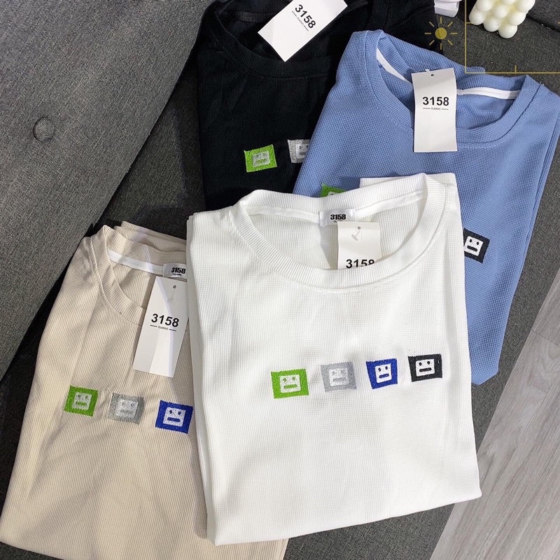 Áo phông logo  mặt cười ô vuông chất tổ ong thêu xịn sò