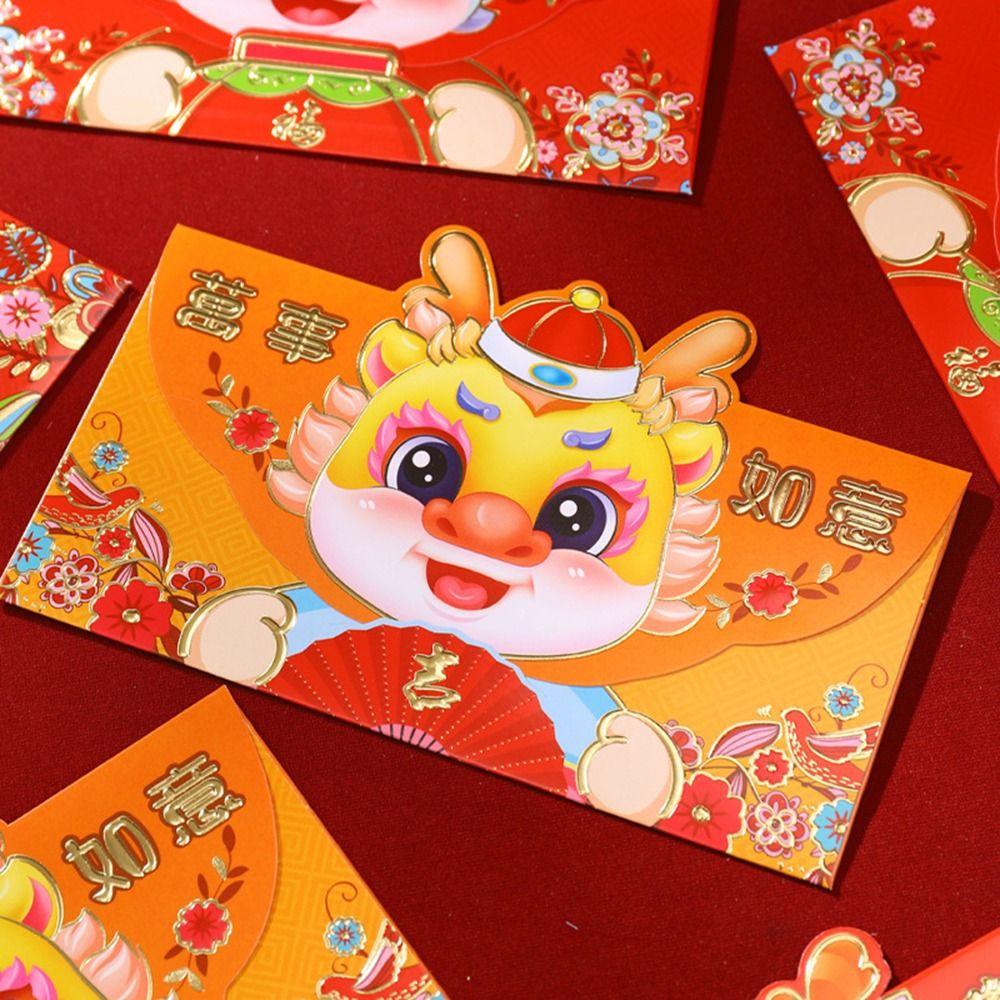 Btlimer Set 6 Bao Lì Xì Hình Rồng Đỏ Năm Mới Phong Cách Trung Hoa