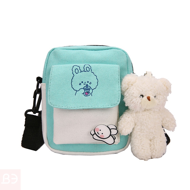 Túi Đeo Chéo Vải canvas Dáng Vuông Nhỏ Màu Sắc Tương Phản Phong Cách Hàn Quốc Thời Trang Cho Nữ