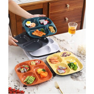 Đĩa Ăn 23cm Chia 4 Ngăn Bằng Nhựa Lúa Mạch Màu Đen / Xanh Lá / Hồng Phong Cách Nhật Bản Dành Cho Trẻ Em