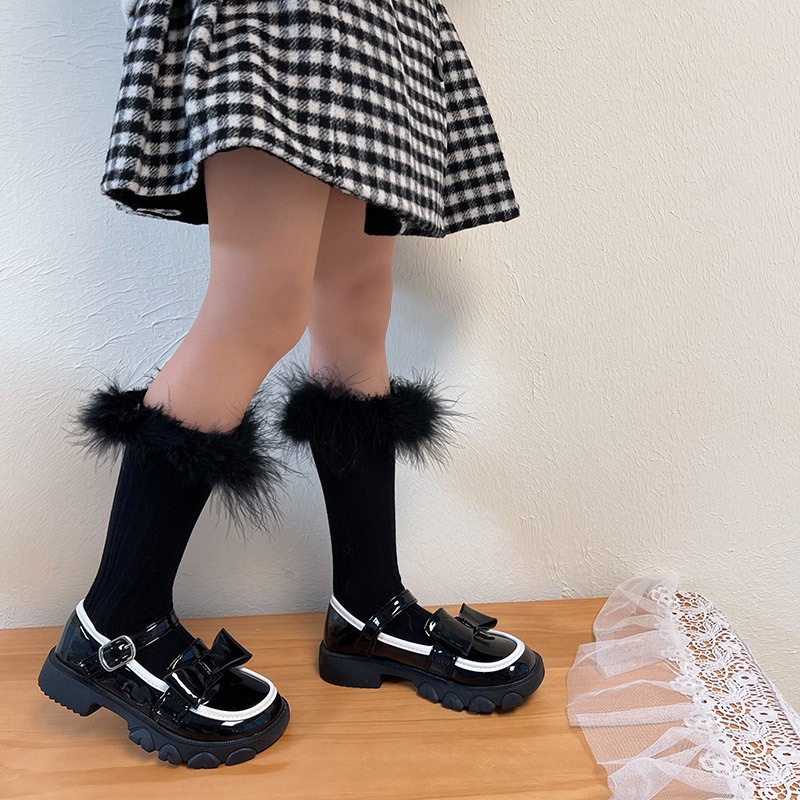 Hàng Mới Về  Vớ Học Sinh Trung Bình Phối Ren Lông Vũ Màu Sắc Tuyến Tính Nhật Bản Dễ Thương Cho Nữ Sinh