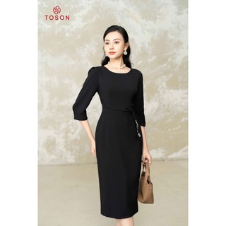 Đầm carolan dáng ôm nơ eo, thêu hoa 41996B63 Toson