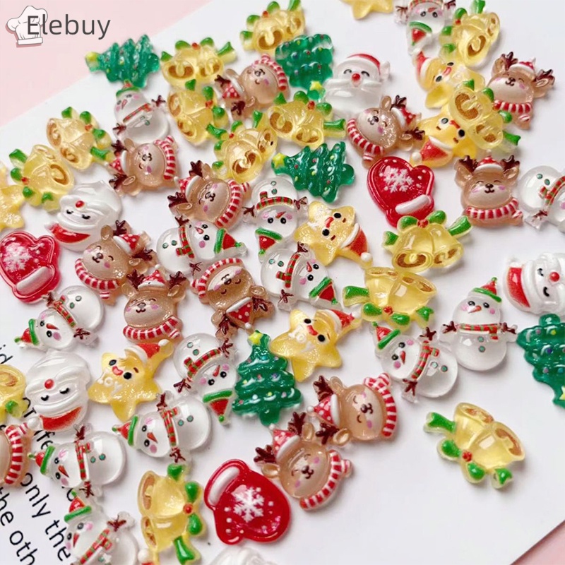 Set 10 Kẹp Tóc Nhựa Hình Người Tuyết Giáng Sinh mini Dễ Thương Phẳng Thuê-Mốt Bộ Sưu Tập Cây Cối