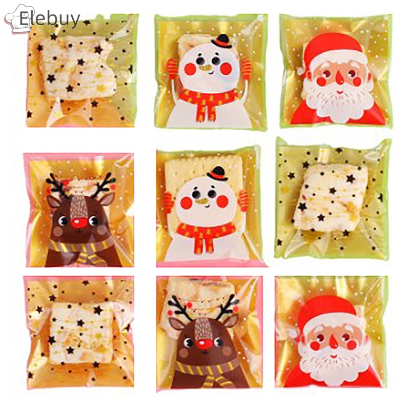 Set 100 Túi Nhựa Đựng Bánh Kẹo Họa Tiết Giáng Sinh