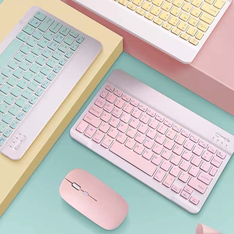Bộ bàn phím và chuột Hồng không dây không gây tiếng ồn 10 inch dành cho máy tính bàn Laptop máy tính bảng