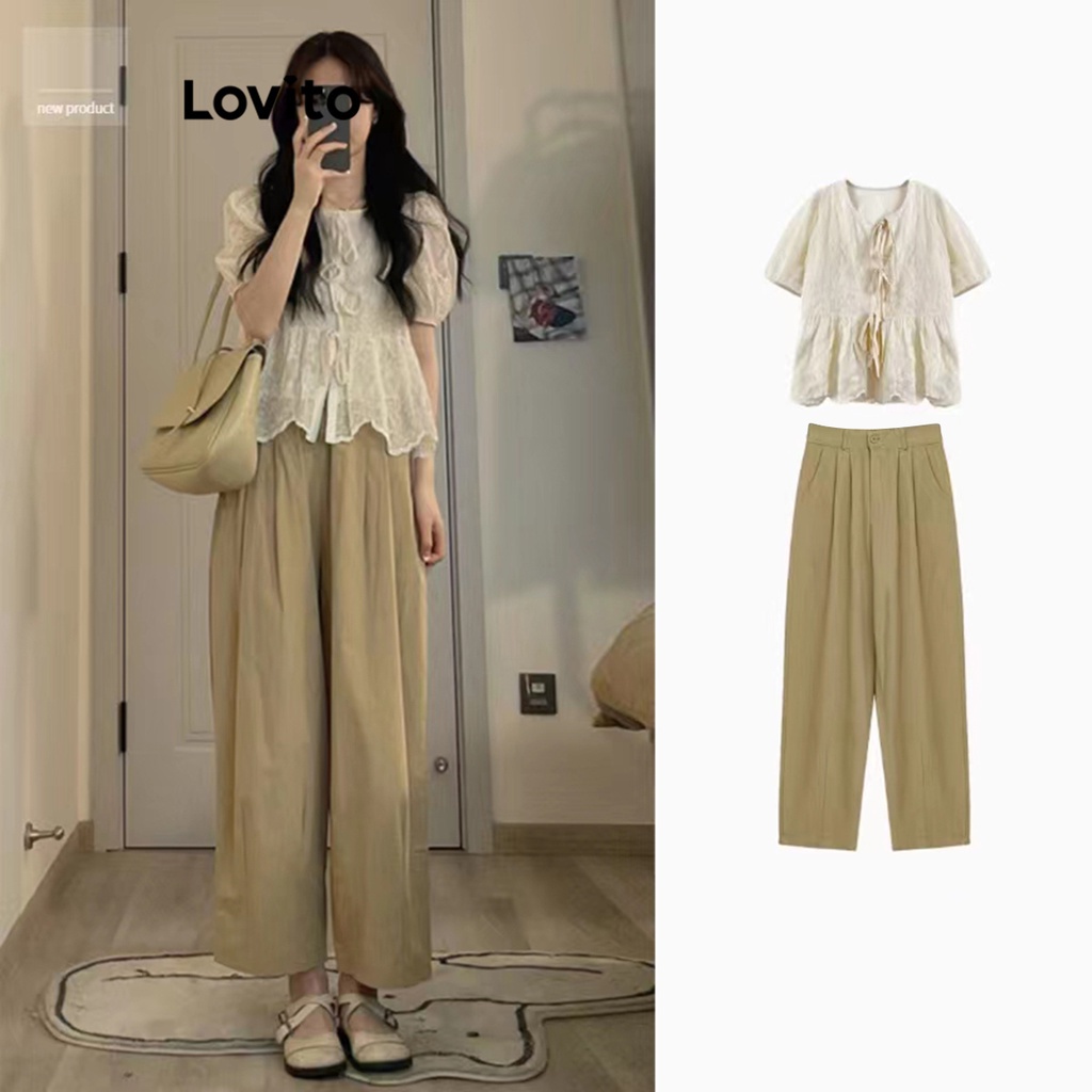 Quần dài Lovito có túi màu trơn thường ngày cho nữ LNA19096 (màu kaki)