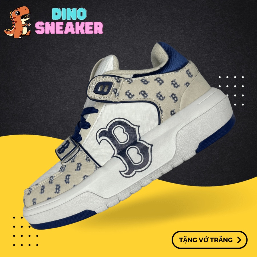 Giày MLB Chunky Liner Mid Monogram Boston Blue Beige, MLB Liner Chữ B Nâu Trắng -  Dino.Sneaker99